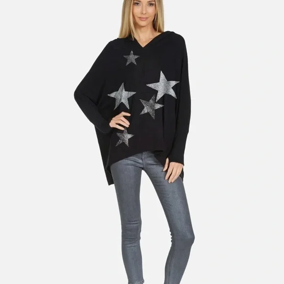 new Lauren Moshi X Crystals Multistar Oversized Pullover Hoodie ᨎ Black ᨎ XL - Picture 2 of 7